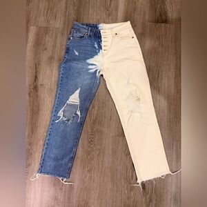 Wild Fable Blue and Cream Distressed Straight Leg Jeans